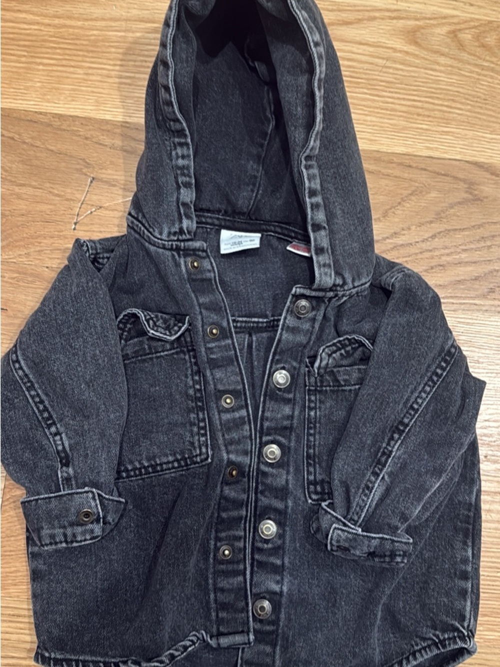 Zara Black Washed Denim Hooded Jacket